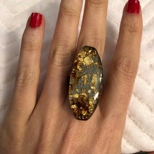 Gold Fleck Grey Plastic Ring, 7.5